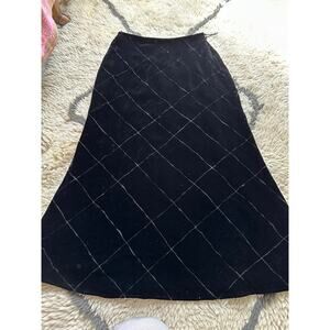 Vtg 90s Jones NY black velvet Silk Skirt checkered rayon glam party lined full